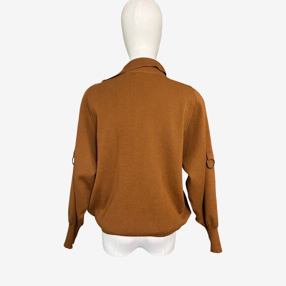 Yukali Wool Blend Brown Cowl Neck Sweater D-Ring Sleeve Detail Size 10 - Picture 4 of 10